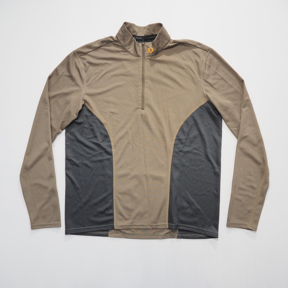 Pearl Izumi Cycling Jersey Mens Large Brown Gray Long Sleeve Quarter Zip Bike